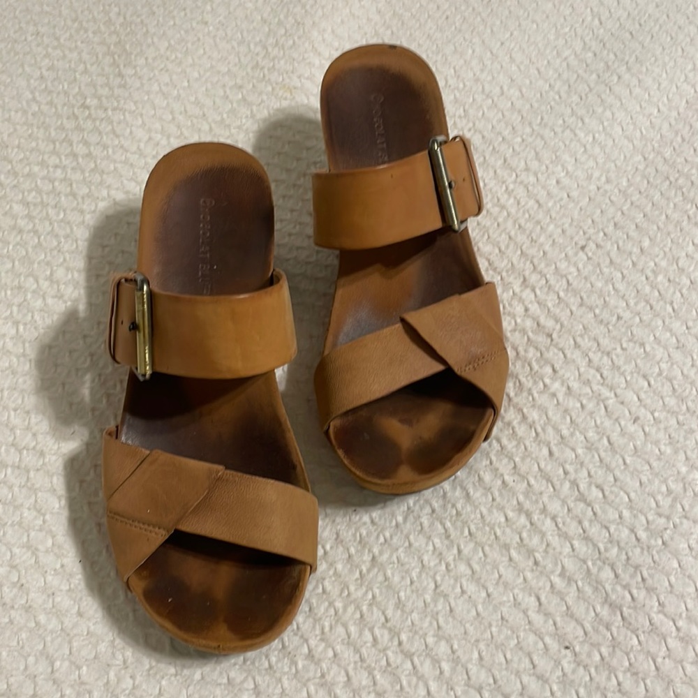 Chocolat Blu Madge Leather Wedges size 7 in natural leather.
